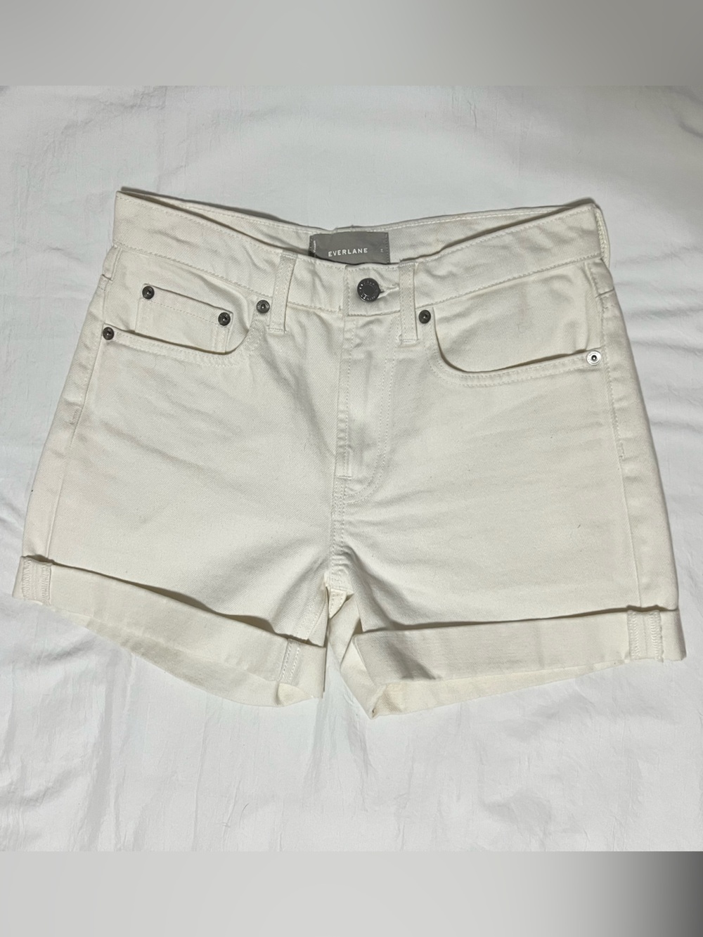 Everlane Ivory Cream MidRise Denim Shorts